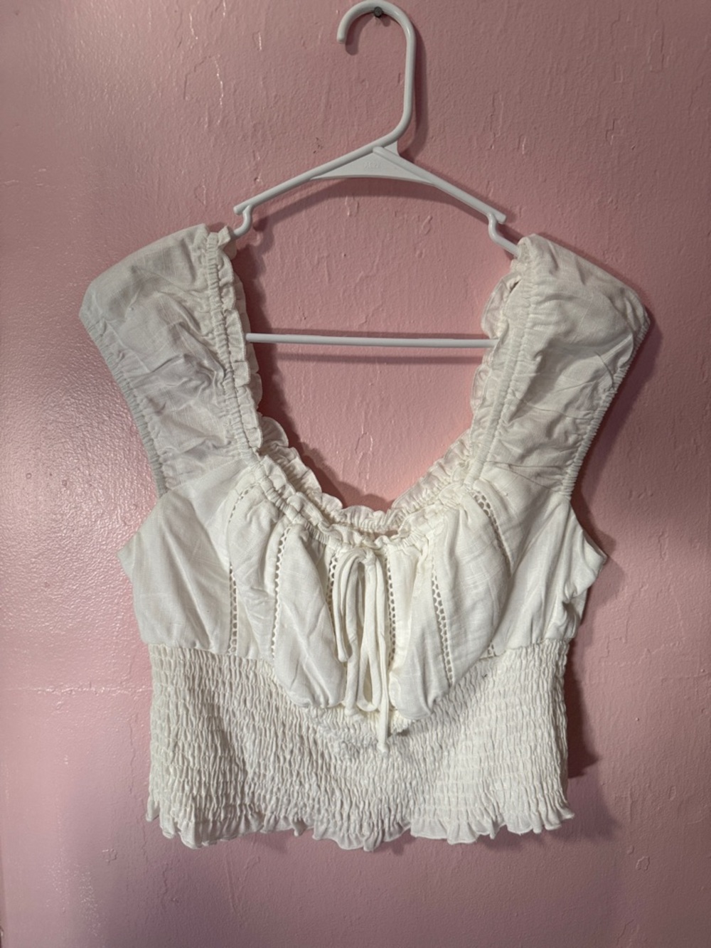 Women's White Smocked Ruffle Crop Tank Top